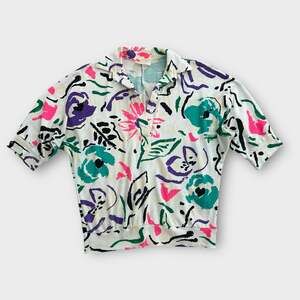 Vintage 80s Boca Bay Abstract Floral Graphic Grandmacore Collared Top